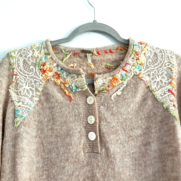 Free People Wool Blend Lace Sweater With Floral Detail - Picture 4 of 9